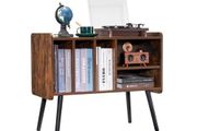 Record Player Stand, Turntable Stand Holds Up to 220 Albums, Vintage Vinyl Record Cabinet with Removable Shelves, Record Player Table with Adjustable Height for Living Room