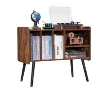 Record Player Stand, Turntable Stand Holds Up to 220 Albums, Vintage Vinyl Record Cabinet with Removable Shelves, Record Player Table with Adjustable Height for Living Room