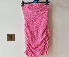 Strapless pink sequin dress