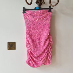 Strapless pink sequin dress
