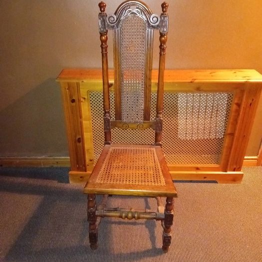 Vintage Ornate Walnut High Back Cane Chair Victorian Antique hall seat rare
