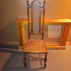 Vintage Ornate Walnut High Back Cane Chair Victorian Antique hall seat rare