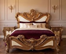 This is a very grand nice bed and two marble topped lockers.