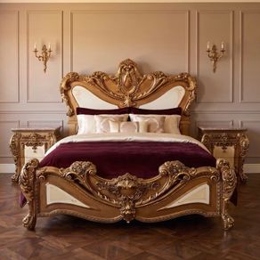 This is a very grand nice bed and two marble topped lockers.