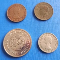 Various coins and England 1990 token