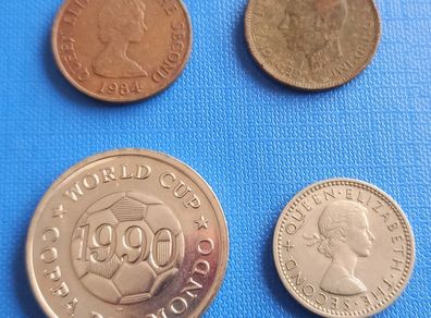 Various coins and England 1990 token