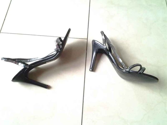 Black Strappy Sandals with Sequins - Size 4