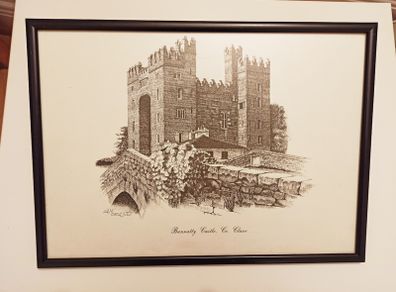 Print "Bunratty Castle Co. Clare"  by Liam Delaney in a wooden glazed acrylic matt glass  30.5x42cm