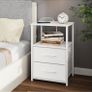 Bedside Table with Charging Station, Side Table with 2 USB Ports and Outlets, Nightstand with Cloth Drawer, Set of 2, End Table, White Image 4