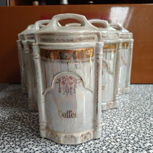 Vintage set of 6 Vintage German pre-war Lustreware kitchen storage jars