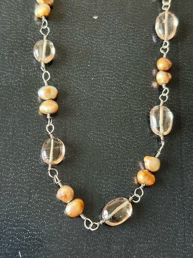 silver necklace with natural stones