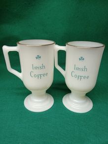 Vintage Irish Coffee Shamrock Pedestal Mugs