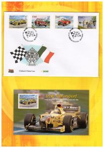 2001 Ireland Pole Position A History of Irish Grand Prix Racing. Contains Irish Motorsport Stamp Booklet, Irish Motorsport Set on First Day Cover & Centenary of the Royal Irish Automobile Club: Jordon Miniature Sheet