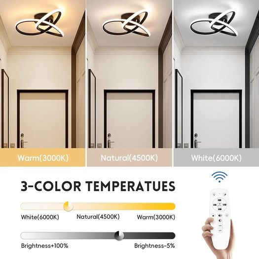 Led Ceiling Light Dimmable, Modern Led Ceiling Lamp with Remote Control, Minimalist Black Ceiling Lights for Bedroom Kitchen Living Room Dining Office Hallway - 42W, Black, 40cm, 3000K-6000K