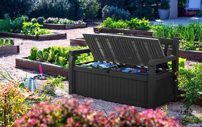Eden Bench Outdoor Storage Box Garden Furniture, Graphite and Grey, 132.5L x 75W x 18.5H cm (FREE POSTAGE)