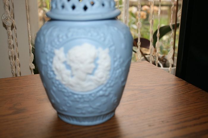 Large Blue Jasperware Vase. 1970s. H-7"