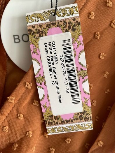 Boohoo Ruffle hem caramel colour chiffon mini dress size 12