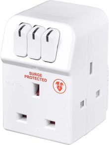 Three Socket Surge Protected Adaptor with Individual Switches
