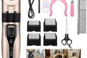 Dog Clippers, Rechargeable Low Noise Cordless Pet Clippers, with 4 Guide Combs and Cleaning Brush Nail Kits