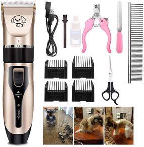 Dog Clippers, Rechargeable Low Noise Cordless Pet Clippers, with 4 Guide Combs and Cleaning Brush Nail Kits