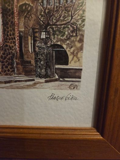 Barcelona Parque Guell Lithograph framed