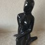 Vintage statue of a seated woman, nude figure, ceramic, glossy black. Image 8
