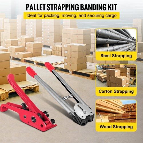 Manual Pallet Strapping Banding Kit, PET/PP Manual Strapping Tools Packing Machine 1000M Hand Strapping, Tensioner & Sealer for 12mm Strapping