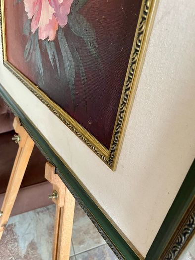 Vintage Peonies Floral Original Acrylic Painting In Ornate Frame