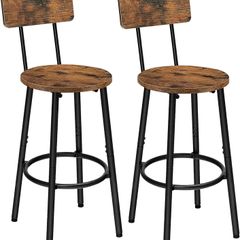 Bar Stools Set of 2, Breakfast Bar Stools, Kitchen Stools with Backs and Footrest, High Bar Chairs for Dining Room, Party, Rustic Brown
