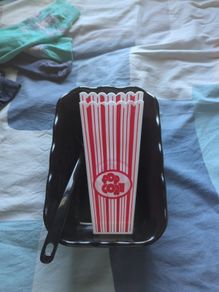 plastic tray and popcorn buckets