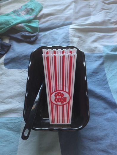 plastic tray and popcorn buckets