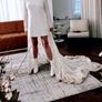 Daughters of Simone Designer Short Wedding Dress with Cape 60's Mod Image 3