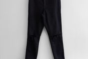Pre Owned Missguided Petite Black High Waisted Ripped Knee Skinny Jeans