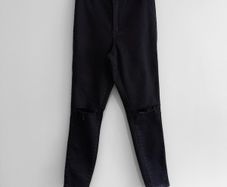 Pre Owned Missguided Petite Black High Waisted Ripped Knee Skinny Jeans