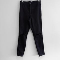 Pre Owned Missguided Petite Black High Waisted Ripped Knee Skinny Jeans