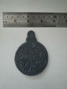 Christmas ornament rubber stamp, mounted on cling