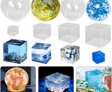 SALE | 6 Pcs Sphere Cube Resin Moulds, FineGood Clear Resin Moulds Silicone Epoxy Resin Moulds DIY Crystal Ball Silicone Mould for Resin Candle Soap