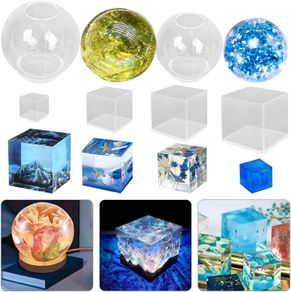 SALE | 6 Pcs Sphere Cube Resin Moulds, FineGood Clear Resin Moulds Silicone Epoxy Resin Moulds DIY Crystal Ball Silicone Mould for Resin Candle Soap