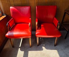 Vintage Red Solid Wood Leather Chairs (2)