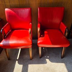 Vintage Red Solid Wood Leather Chairs (2)