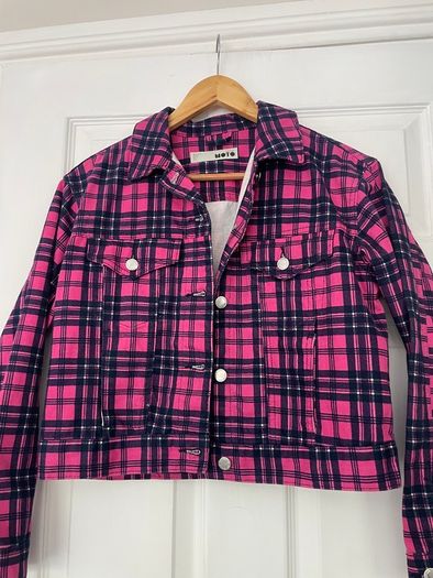 Topshop MOTO Pink Tartan Check Cropped Jacket - UK 10