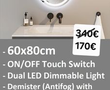 LED Bathroom Mirror Oval Antifog Demister Tricolor Light