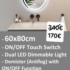 LED Bathroom Mirror Oval Antifog Demister Tricolor Light