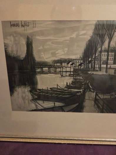 1955 Lithograph by Bernard Buffet "Bords De Marne" Framed