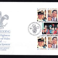 1981 Guernsey Wedding Prince Charles & Lady Diana Spencer Miniature Sheet Commemorative Stamps Addressed First Day Cover (FDC)