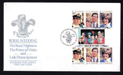 1981 Guernsey Wedding Prince Charles & Lady Diana Spencer Miniature Sheet Commemorative Stamps Addressed First Day Cover (FDC)