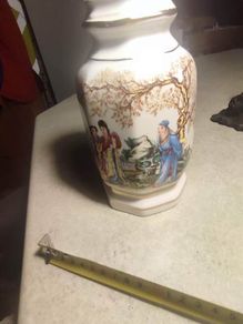 Gorgeous Chinese Scenery Hexagonal Vase with Chinese Writing on it