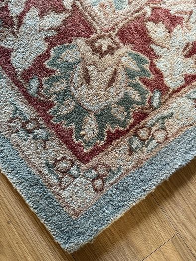 Large 100% Wool Rug (165x235cm) - Traditional Agra Twist - Sage & Terracotta