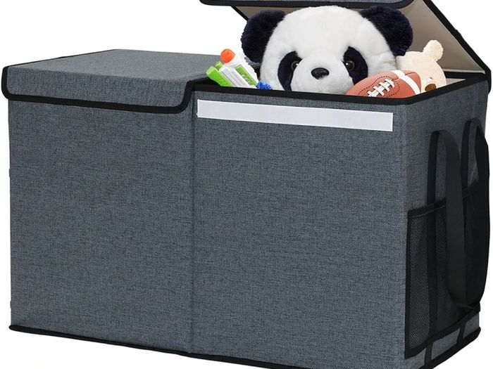 Large Toy Chest Storage Organizer Box with Lid, Collapsible Fabric Box Container Bin for Home, Nursery, Playroom Boys Girls Toys Organizing, Grey