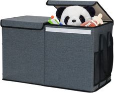 Large Toy Chest Storage Organizer Box with Lid, Collapsible Fabric Box Container Bin for Home, Nursery, Playroom Boys Girls Toys Organizing, Grey